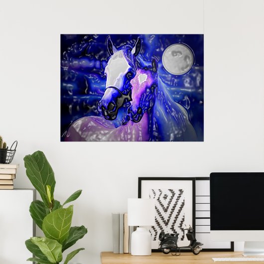 Pferde & Night Poster Print - Abstrakte Pferde Kun (Heimbüro)