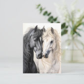 Pferde Paare Schwarz und Weiß Pferd Postüberqueren Postkarte (Stehend Vorderseite)