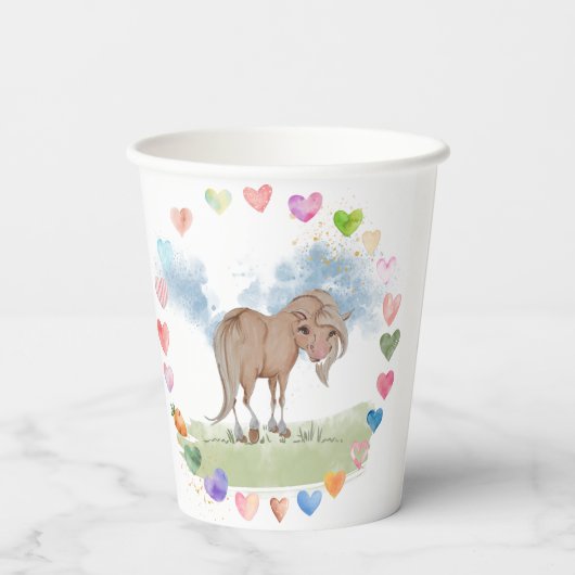 Pferde Pappbecher für Kindergeburtstag (Rückseite)