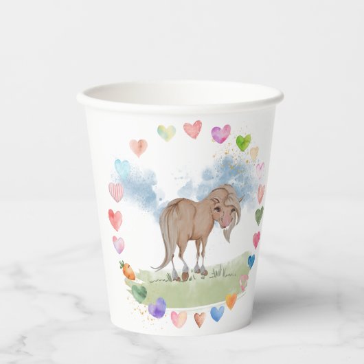 Pferde Pappbecher für Kindergeburtstag (Vorderseite)