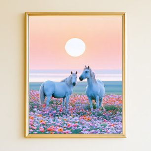 Pferde Pastell-Sonnenuntergang Poster