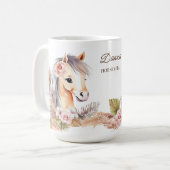 Pferde pony Geschenke beige niedliche Pferde Blume Kaffeetasse (Vorderseite Links)