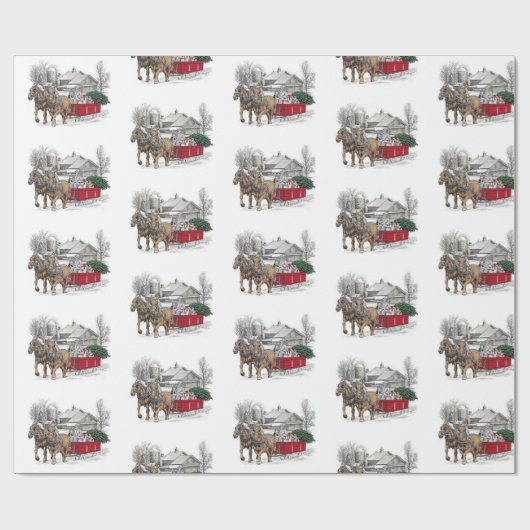 Pferde Pullover Wagen Weihnachtswrapper Geschenkpapier (Flach)