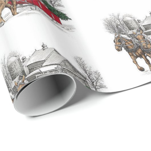 Pferde Pullover Wagen Weihnachtswrapper Geschenkpapier (Rolleneckpunkt)
