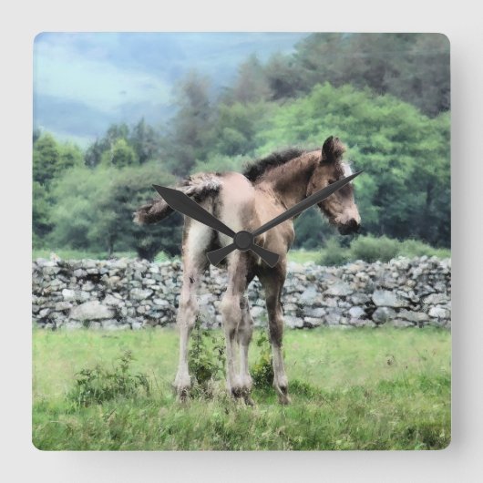 PFERDE QUADRATISCHE WANDUHR (Vorderseite)