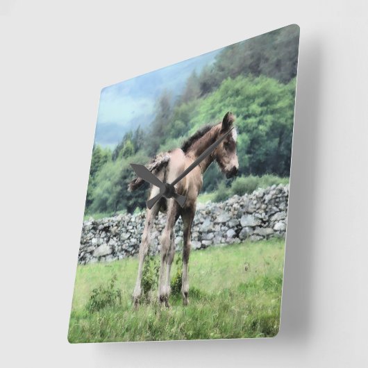 PFERDE QUADRATISCHE WANDUHR (Winkel)