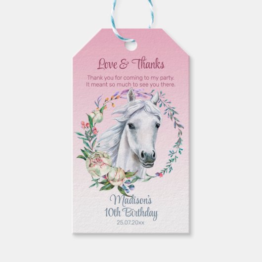 Pferde Sattel bis Geburtstag vielen Dank Geschenkanhänger (Vorderseite)