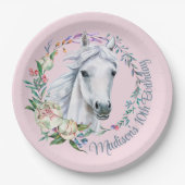 Pferde satteln cowgirl Geburtstag personalisiert Pappteller (Vorderseite)