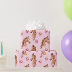 Pferde Schöne Rosa Rosen Florale Bänder Geburtstag Geschenkpapier