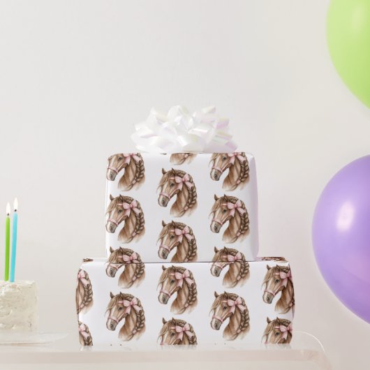 Pferde Schöne Rosa Schleifen Geburtstag Geschenkpapier (Partygeschenke)