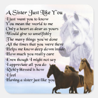 Pferde Sister Gedicht Quadratischer Aufkleber