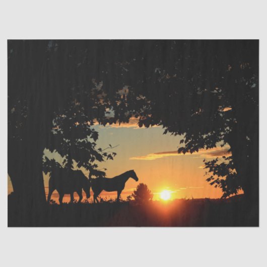 Pferde Sonnenuntergang Dekoupage Tissue Seidenpapier (Vorderseite)
