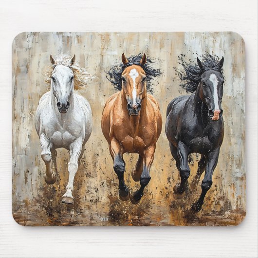 Pferde Trio Galopp Gemälde Mousepad (Vorne)