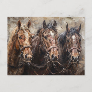 Pferde-Trio-Ölgemälde Postkarte