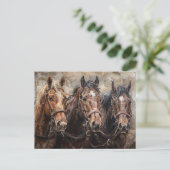 Pferde-Trio-Ölgemälde Postkarte (Stehend Vorderseite)