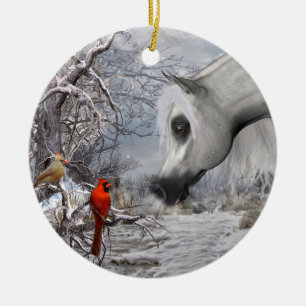 Pferde-u. Kardinals-Verzierung - addieren Sie Ihre Keramikornament