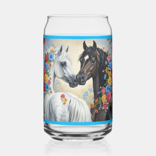 Pferde umrahmt von Blumen Dosenglas