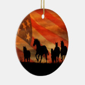 Pferde und amerikanische Flagge Keramik Ornament (Rechts)