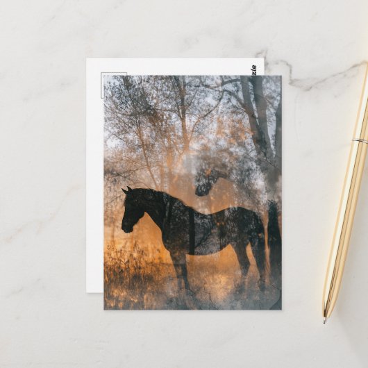 Pferde und Bäume Doppelbelichtung Postkarte (Vorderseite/Rückseite Beispiel)
