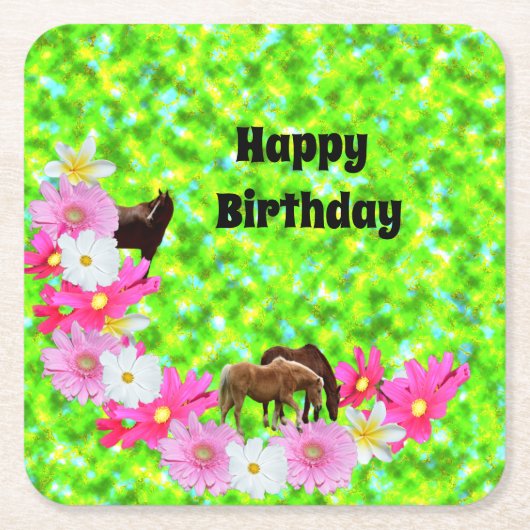 Pferde und Blume, Untersetzer zum Geburtstag (Vorderseite)