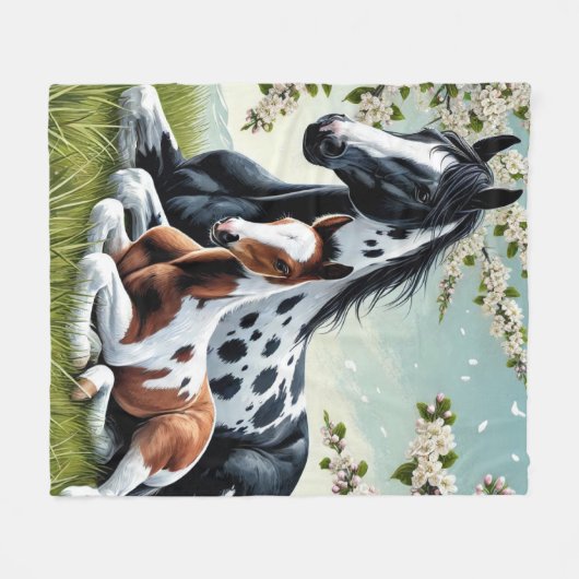 Pferde und Fohlen ruhen Amid blühende Bäume Fleecedecke (Vorderseite (Horizontal))