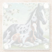 Pferde und Fohlen ruhen Amid blühende Bäume Glasuntersetzer (Rückseite)