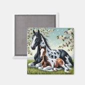 Pferde und Fohlen ruhen Amid blühende Bäume Magnet (Vorderseite/Rückseite)