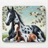 Pferde und Fohlen ruhen Amid blühende Bäume Mousepad (Vorne)