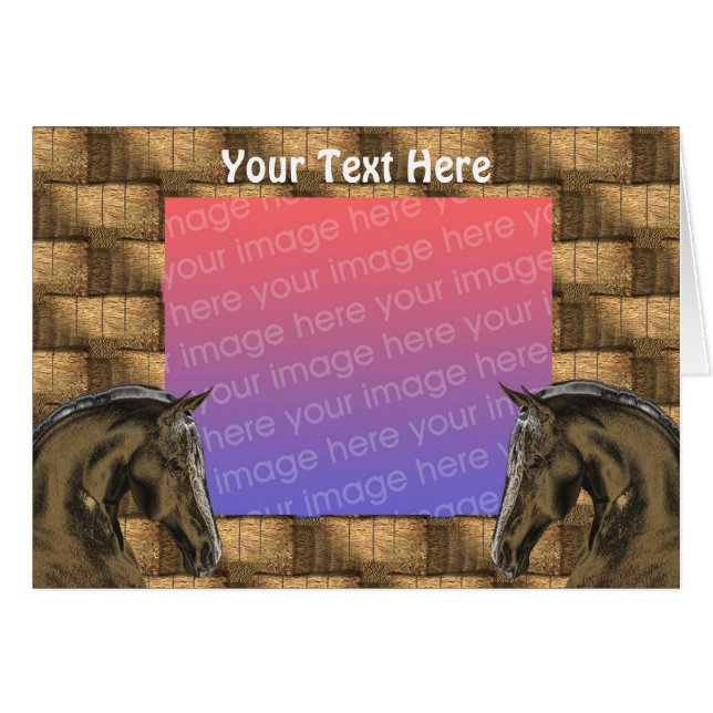 Pferde und Hay Bales Fotokarte (Vorderseite (Horizontal))