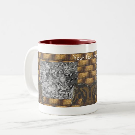 Pferde und Hay Bales Personalisiertes Foto Zweifarbige Tasse (Vorderseite Links)