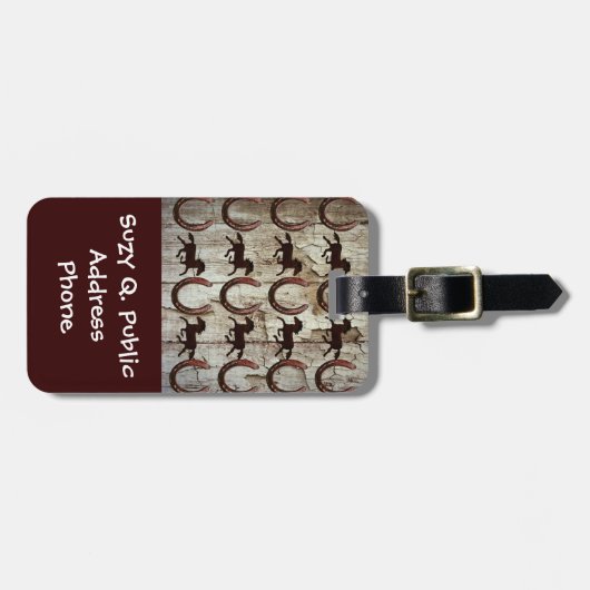 Pferde und Hufeisen auf Barnholz Cowboy Geschenke Gepäckanhänger (Vorderseite horizontal)