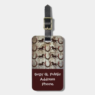 Pferde und Hufeisen auf Barnholz Cowboy Geschenke Gepäckanhänger