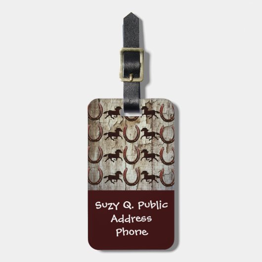 Pferde und Hufeisen auf Barnholz Cowboy Geschenke Gepäckanhänger (Vorderseite vertikal)