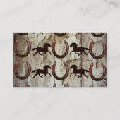Pferde und Hufeisen auf Scheunen-hölzernen Visitenkarte (Rückseite)