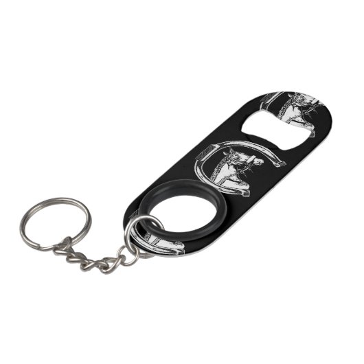 Pferde-und Hufeisen-Kratzer-Kunst Schlüsselbund Flaschenöffner (Vorderseite Schrägansicht)