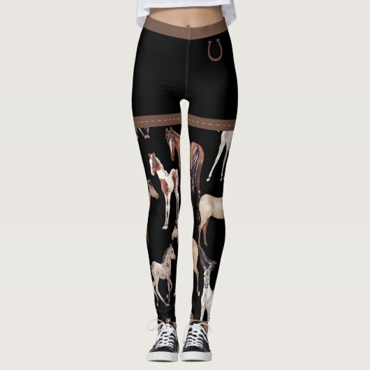 Pferde und Hufeisen, schwarz und braun Leggings (Vorderseite)