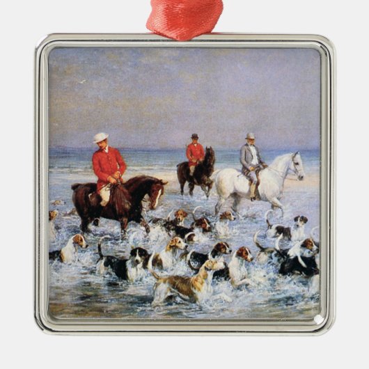 Pferde und Hunde am Strand in Cleveland Ornament Aus Metall (Vorne)