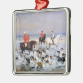 Pferde und Hunde am Strand in Cleveland Ornament Aus Metall (Links)