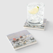 Pferde und Hunde am Strand in Cleveland Steinuntersetzer (Seitenansicht)