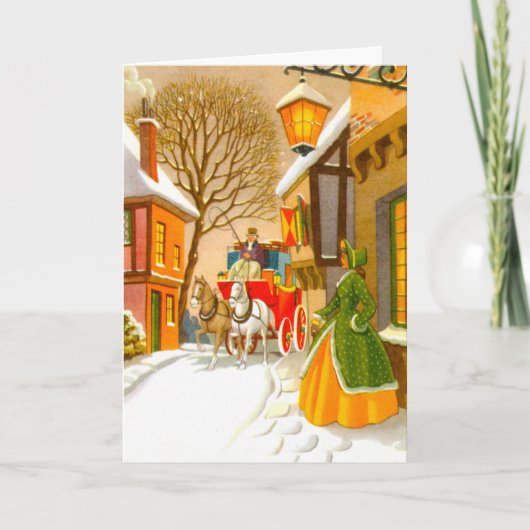 Pferde und Kutsche im Schnee Feiertagskarte (Vorderseite)