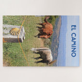 Pferde und Muschel Marker Post, El Camino, Spanien Puzzle (Horizontal)