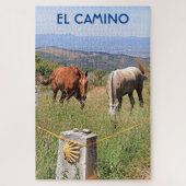 Pferde und Muschel Marker Post, El Camino, Spanien Puzzle (Vertikal)