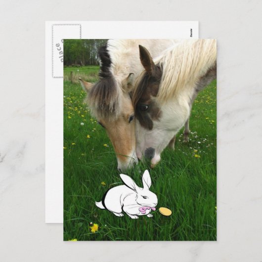 Pferde und Osterhase Feiertagspostkarte (Vorne/Hinten)