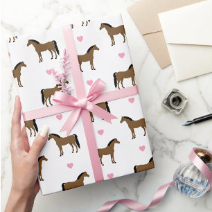 Pferde und rosa Herzen Geschenkpapier