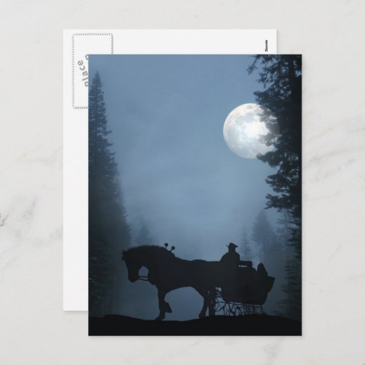 Pferde und Schlitten Feiertagspostkarte (Vorne/Hinten)
