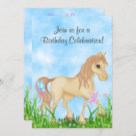 Pferde und Schmetterlinge zum Geburtstag Einladung