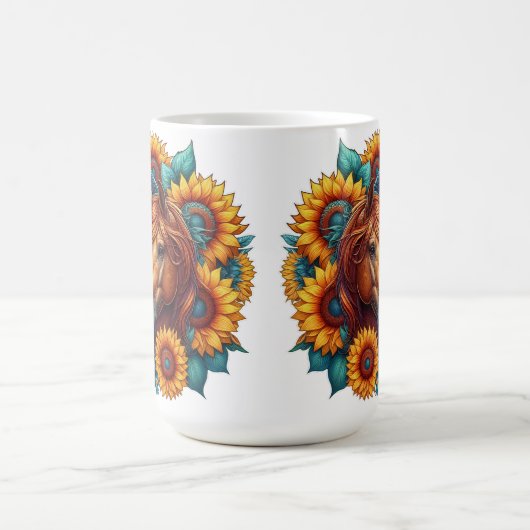 Pferde und Sonnenblumen Kaffeetasse (Mittel)