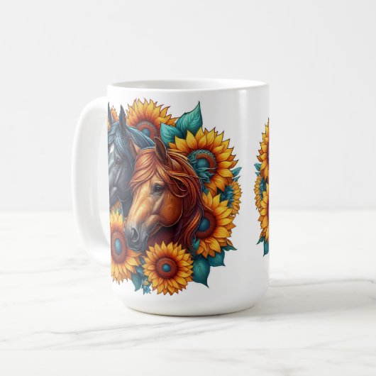 Pferde und Sonnenblumen Kaffeetasse (Vorderseite Links)