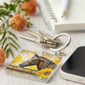 Pferde und Sonnenblumen Schöne künstlerische Kunst Schlüsselanhänger (Vorderseite rechts)