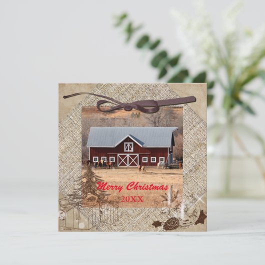 Pferde und Stall Frohe Weihnachtskarte (Stehend Vorderseite)